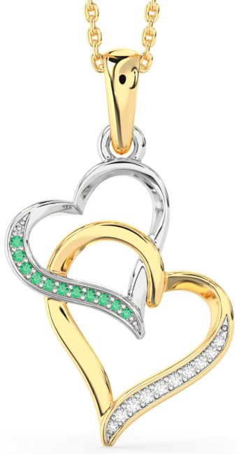 Diamond & Emerald Platinum & Yellow Gold Heart Necklace