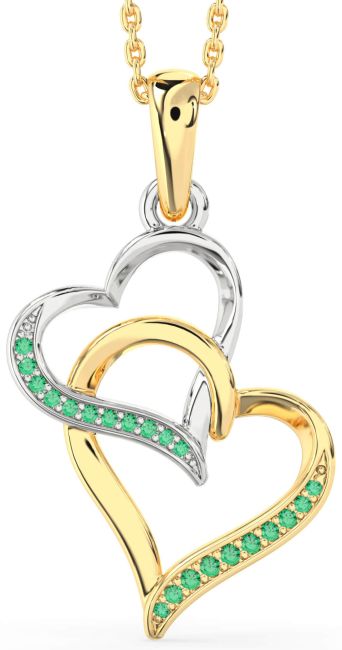 Emerald Gold Silver Heart Necklace