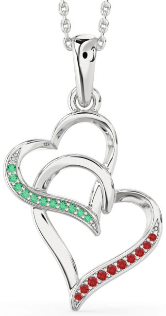 Emerald & Ruby Platinum Heart Necklace