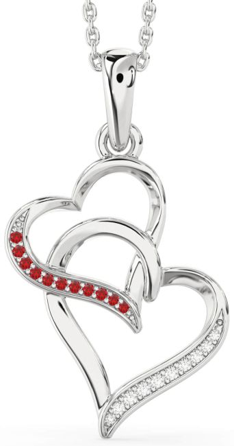 Diamond & Ruby Silver Heart Necklace