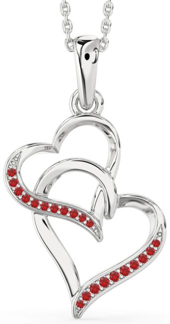 Ruby Silver Heart Necklace