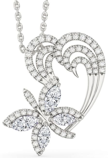 Diamond Silver Butterfly Heart Necklace