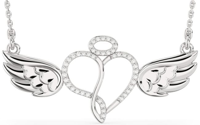 Large Diamond White Gold Heart Angel Necklace