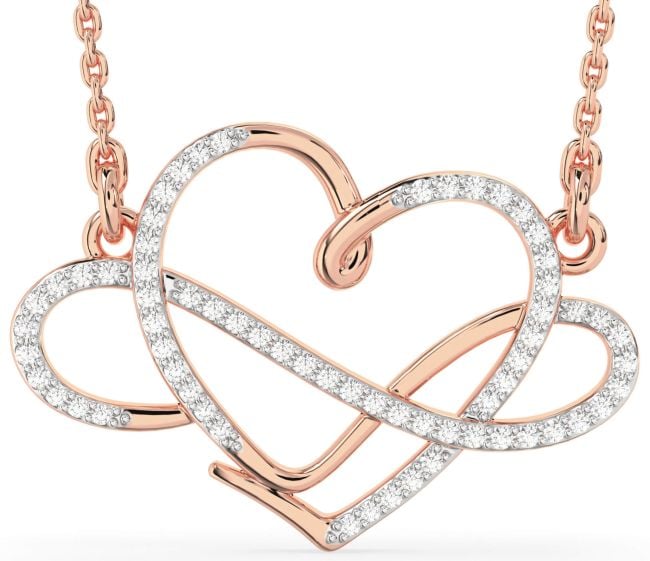 Large Diamond Rose Gold Heart Infinity Necklace