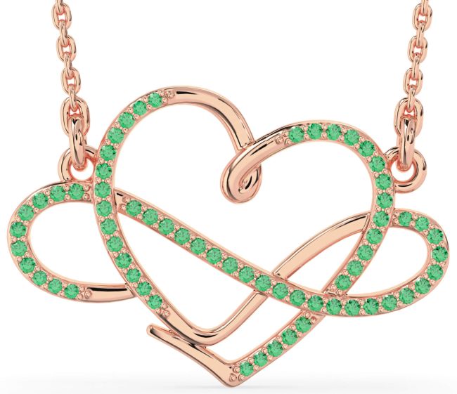 Large Emerald Rose Gold Heart Infinity Necklace