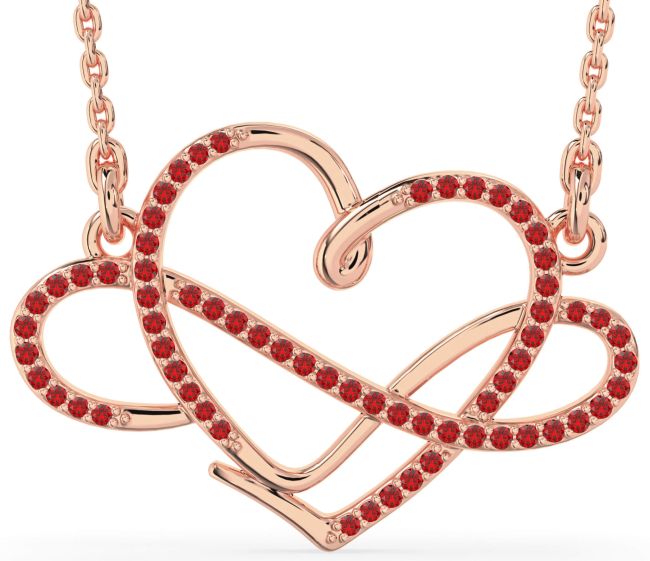 Large Ruby Rose Gold Heart Infinity Necklace