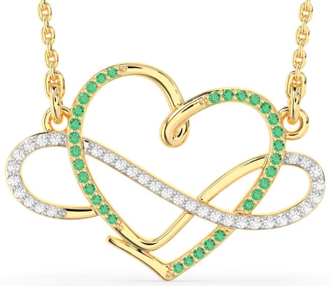 Large Emerald & Diamond Gold Silver Heart Infinity Necklace