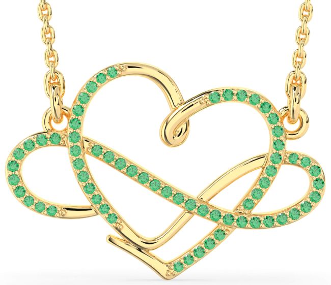 Large Emerald Gold Heart Infinity Necklace