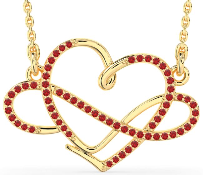 Large Ruby Gold Heart Infinity Necklace