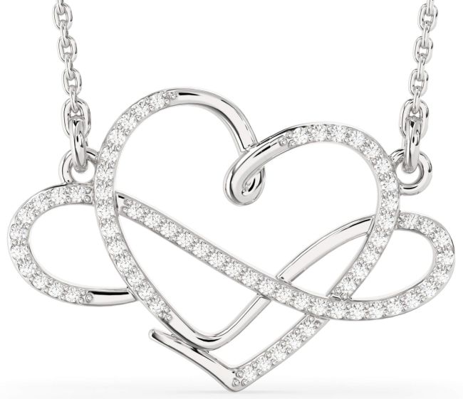 Large Diamond Silver Heart Infinity Necklace
