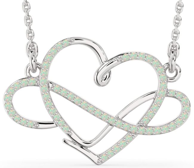 Large Opal Silver Heart Infinity Necklace