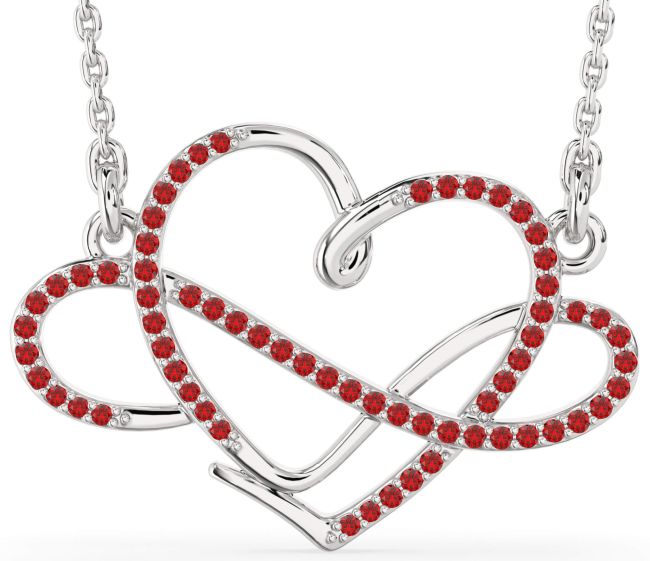 Large Ruby Silver Heart Infinity Necklace