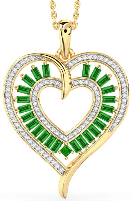 Large Diamond Emerald Gold Heart Necklace