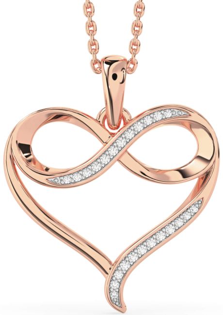 Large Diamond Rose Gold Silver Heart Infinity Necklace