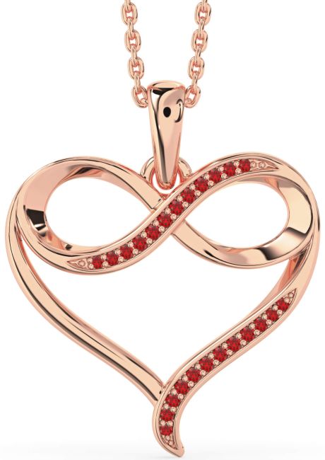 Large Ruby Rose Gold Heart Infinity Necklace
