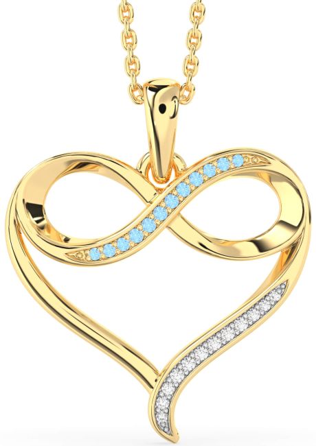 Large Diamond & Aquamarine Gold Silver Heart Infinity Necklace