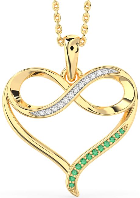 Large Emerald & Diamond Gold Silver Heart Infinity Necklace