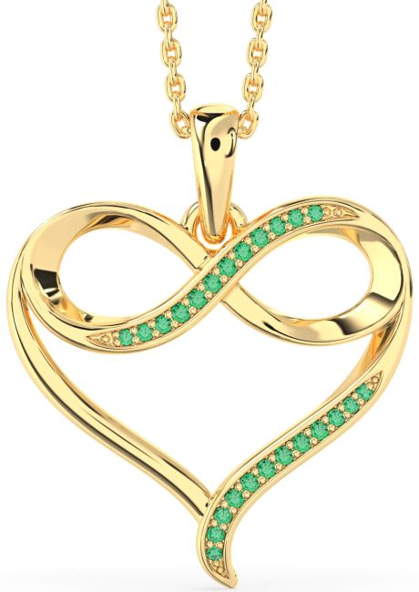 Large Emerald Gold Heart Infinity Necklace