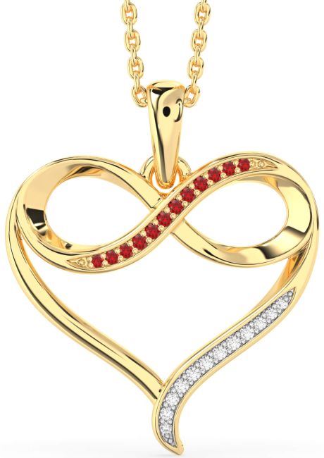 Large Diamond & Ruby Gold Silver Heart Infinity Necklace