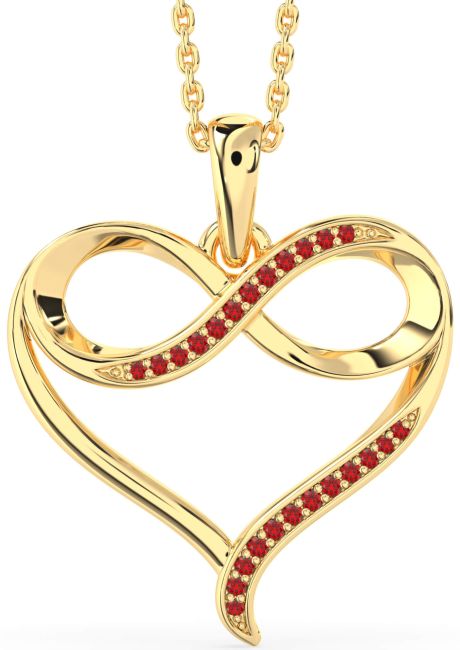Large Ruby Gold Heart Infinity Necklace