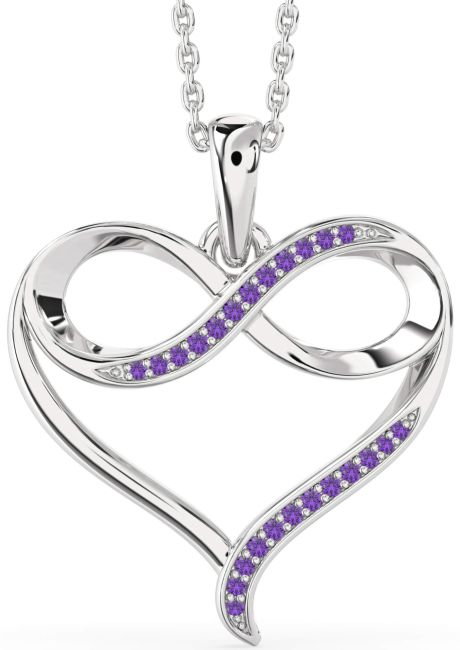 Large Amethyst Silver Heart Infinity Necklace