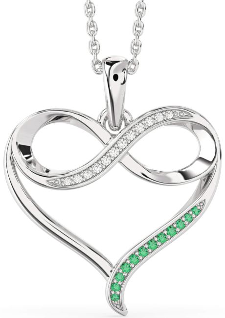 Large Emerald & Diamond Silver Heart Infinity Necklace