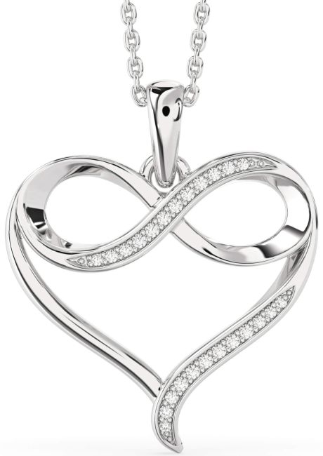 Large Diamond White Gold Heart Infinity Necklace