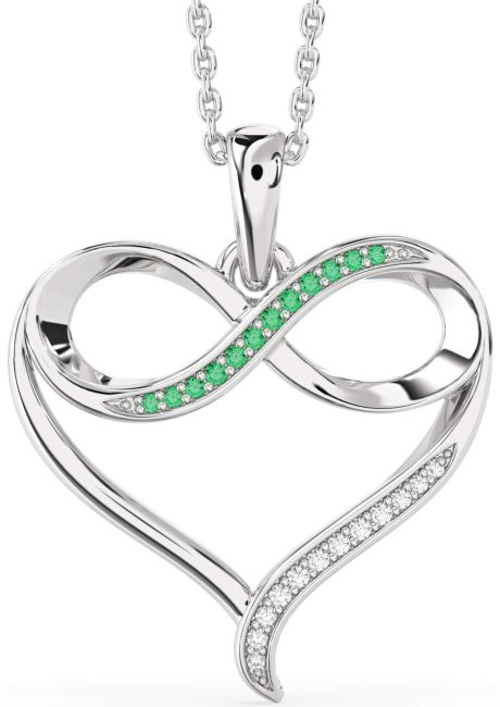 Large Diamond & Emerald Platinum Heart Infinity Necklace