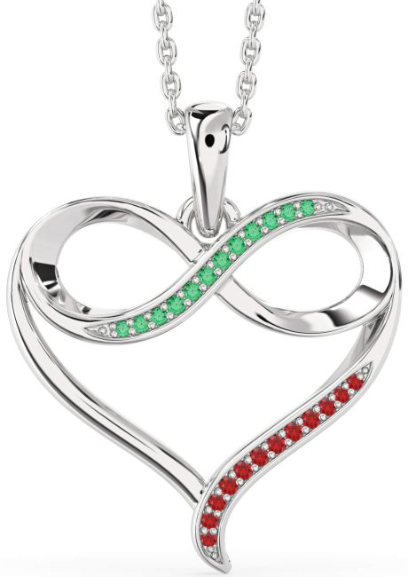 Large Emerald & Ruby Platinum Heart Infinity Necklace