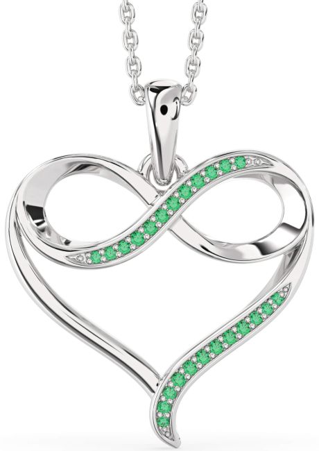 Large Emerald Silver Heart Infinity Necklace