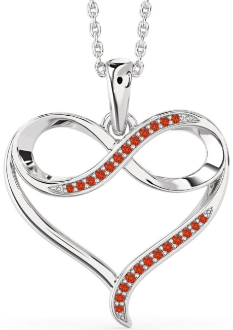 Large Fire Opal Silver Heart Infinity Necklace