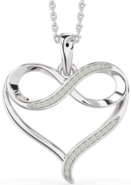 Large Opal Silver Heart Infinity Necklace
