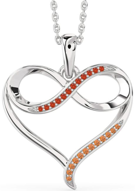 Large Ruby & Citrine Silver Heart Infinity Necklace