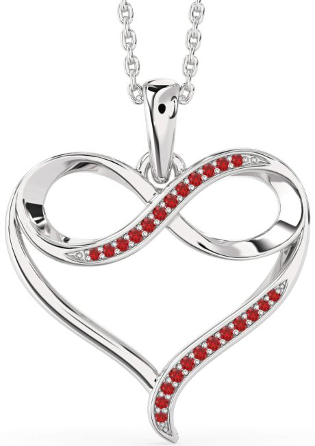 Large Ruby Silver Heart Infinity Necklace