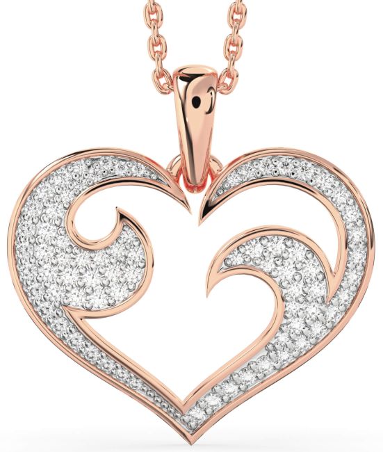 Large Diamond Rose Gold Silver Heart Necklace