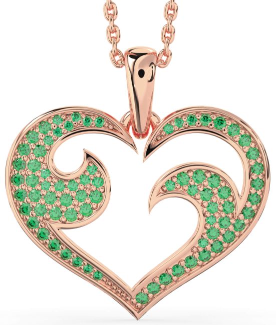 Large Emerald Rose Gold Heart Necklace