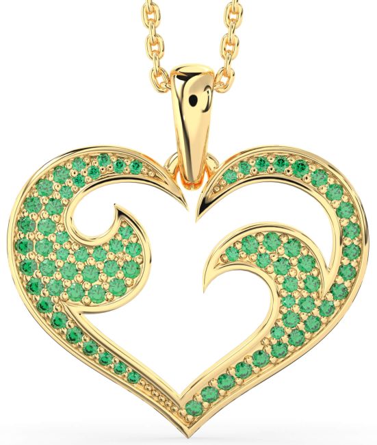 Large Emerald Gold Heart Necklace