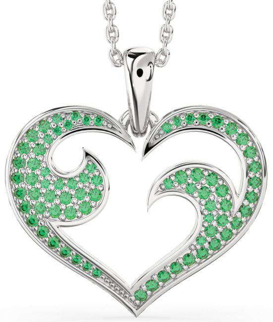 Large Emerald Silver Heart Necklace