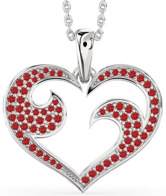 Large Ruby Silver Heart Necklace