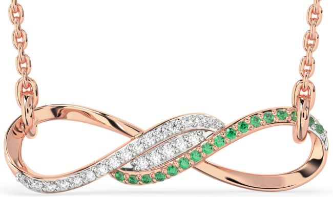 Emerald & Diamond Rose Gold Infinity Necklace