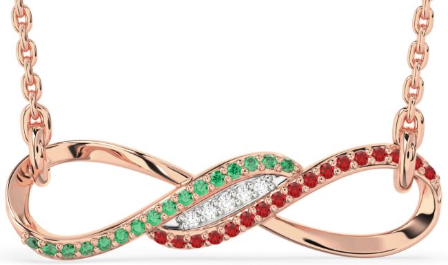Emerald & Ruby Rose Gold Infinity Necklace