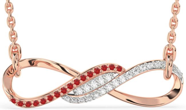 Diamond & Ruby Rose Gold Infinity Necklace