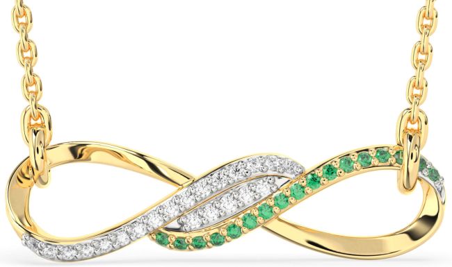 Emerald & Diamond Gold Infinity Necklace