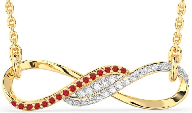 Diamond & Ruby Gold Infinity Necklace