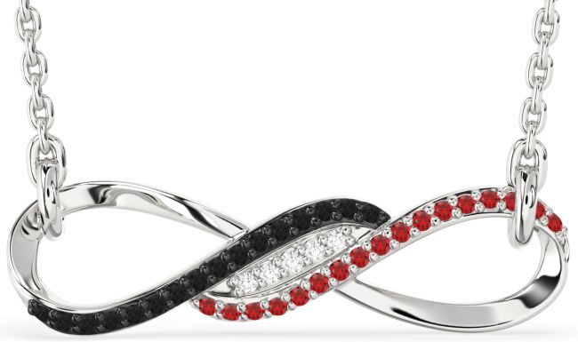 Black Diamond & Ruby Silver Infinity Necklace