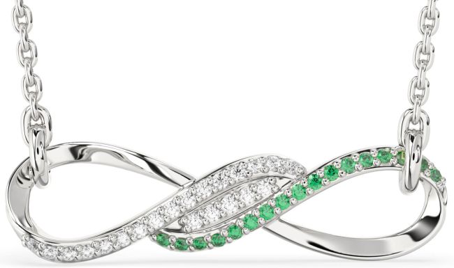 Emerald & Diamond Silver Infinity Necklace
