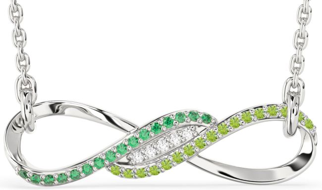 Emerald & Peridot Silver Infinity Necklace