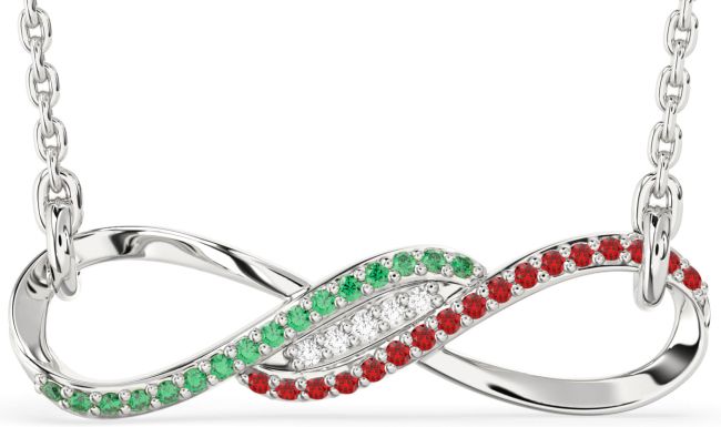 Emerald & Ruby White Gold Infinity Necklace