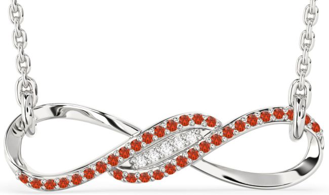 Fire Opal Silver Infinity Necklace