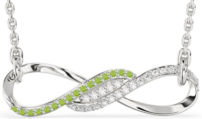 Diamond & Peridot White Gold Infinity Necklace